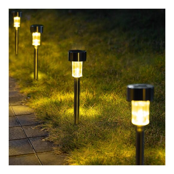 GIGALUMI 5-Pack Solar Pathway Lights, Stainless Steel, Waterproof, Warm White LE - Picture 1 of 8